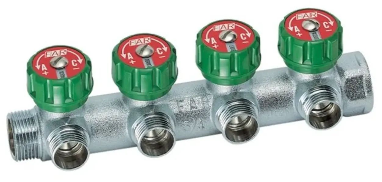 

Регулирующий коллектор FAR 3/4 на четыре отвода 1/2 под плоское уплотнение FK 3824 3412TP., Хром, Регулирующий коллектор 3/4 на четыре отвода 1/2 под плоское уплотнение