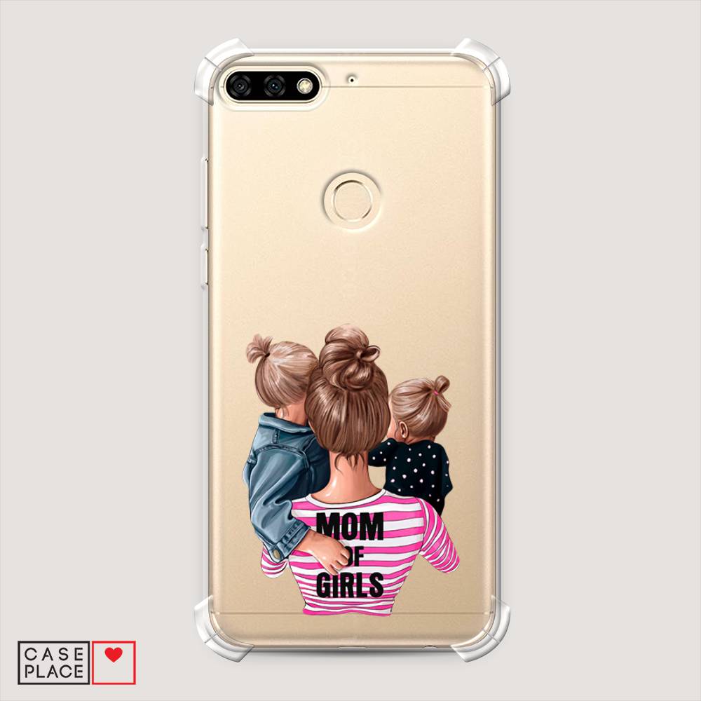 

Чехол Awog на Honor 7C "Mom of Girls", Синий;розовый;черный, 64551-1