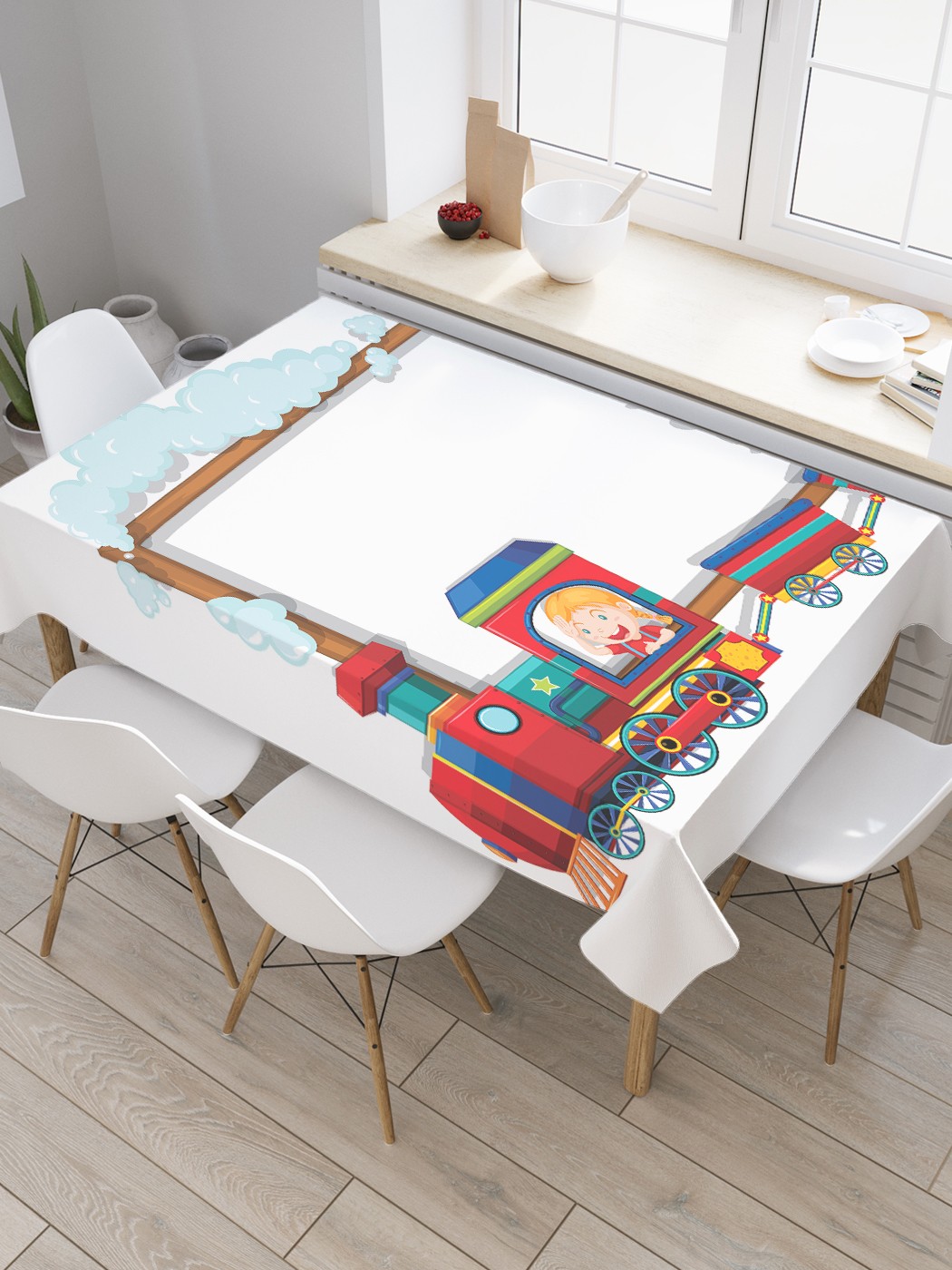 

Скатерть прямоугольная JoyArty "Игрушки на паровозике" из сатена, 120x145 см, Белый, Игрушки на паровозике