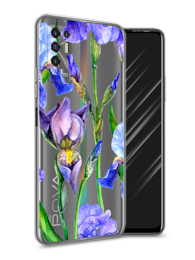 

Чехол Awog на Tecno Pova 2 "Синие ирисы", Разноцветный, 300550-8