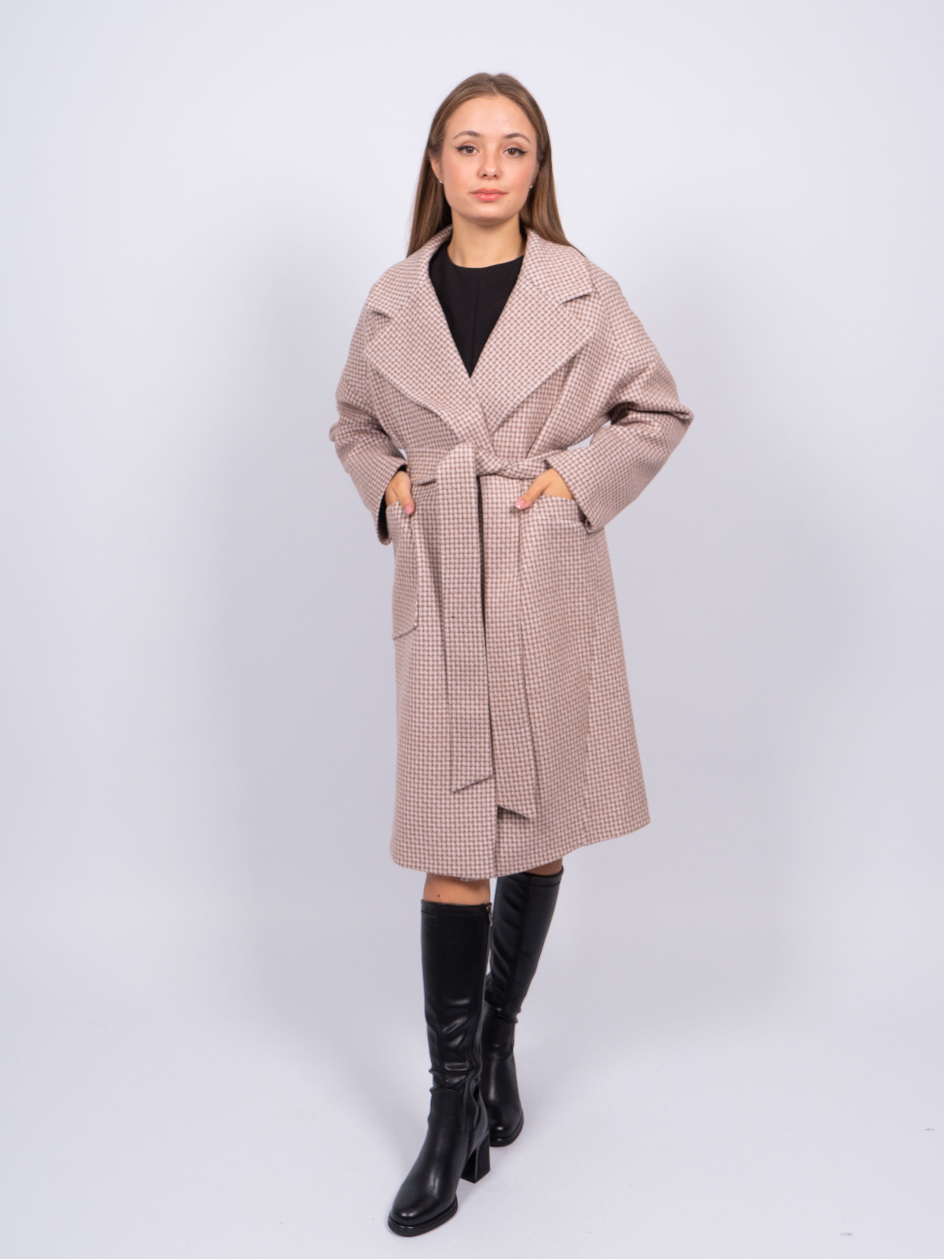 Пальто женское 365 clothes KR-291-Гуслапка688 бежевое 44 RU