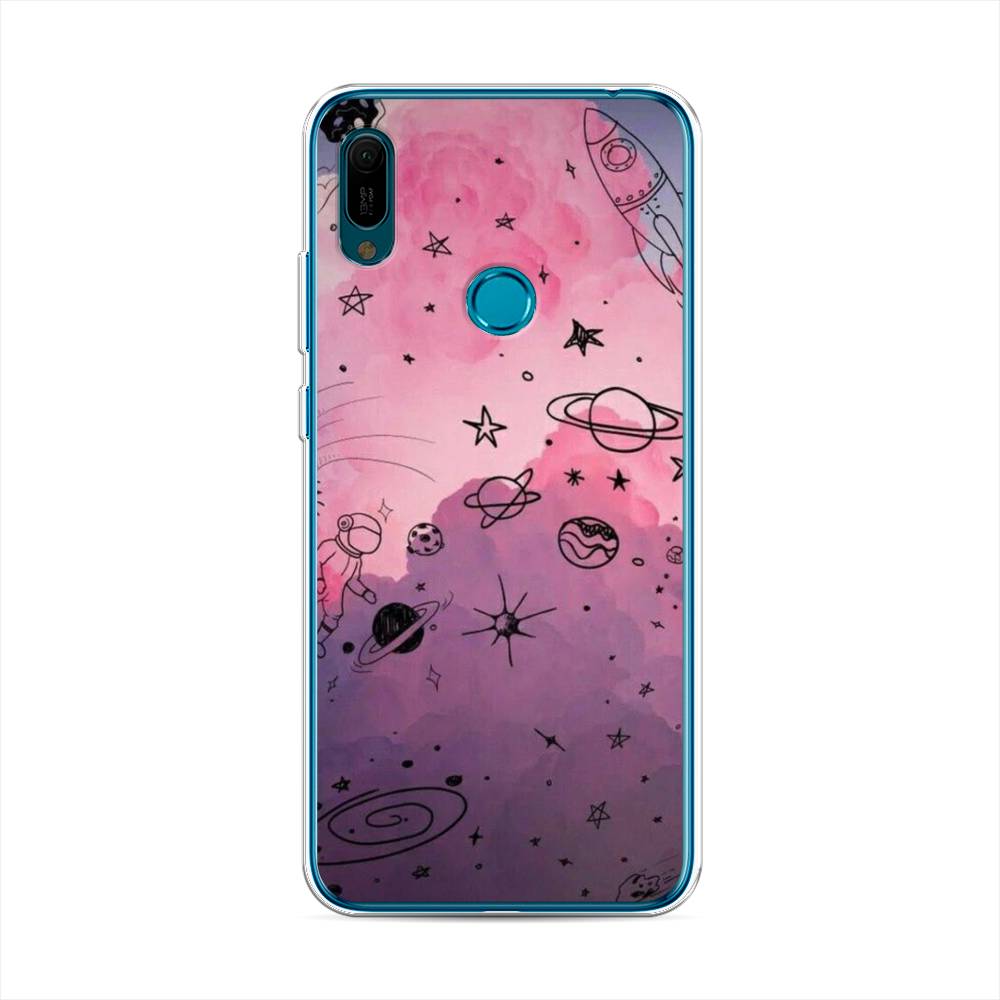 

Чехол Awog на Huawei Y6 2019 "Радуга планет 3", Черный;розовый, 68650-4