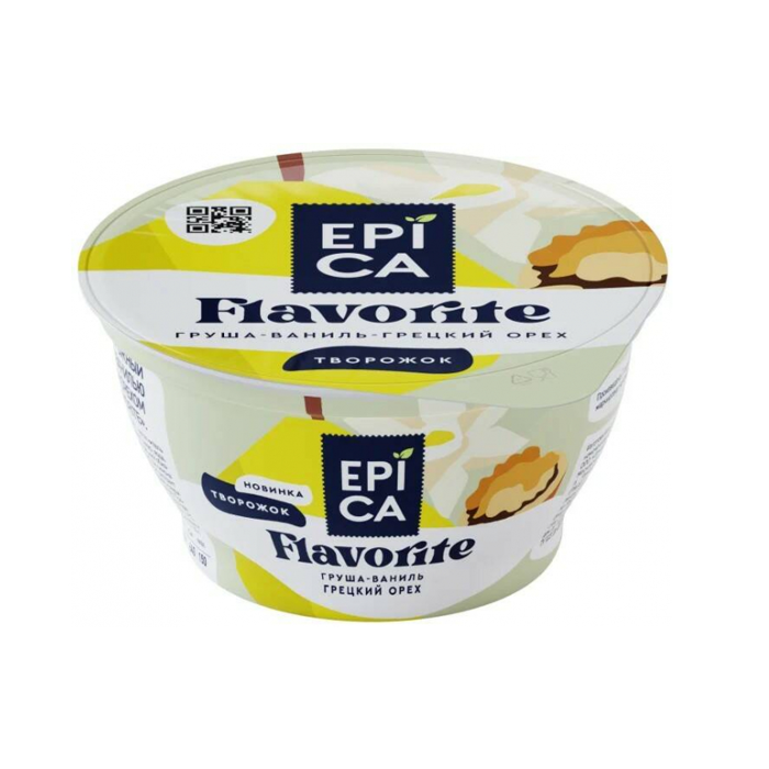 Десерт творожный Epica Flavorite груша, ваниль и грецкий орех, 8%, 130 г