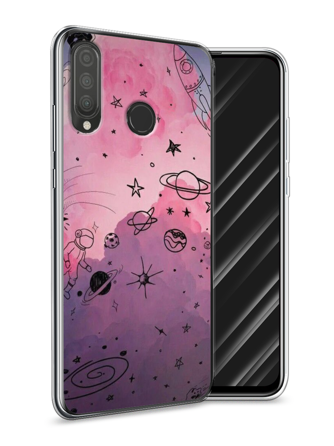 

Чехол Awog на Huawei P30 Lite "Радуга планет 3", Черный;розовый, 67950-4
