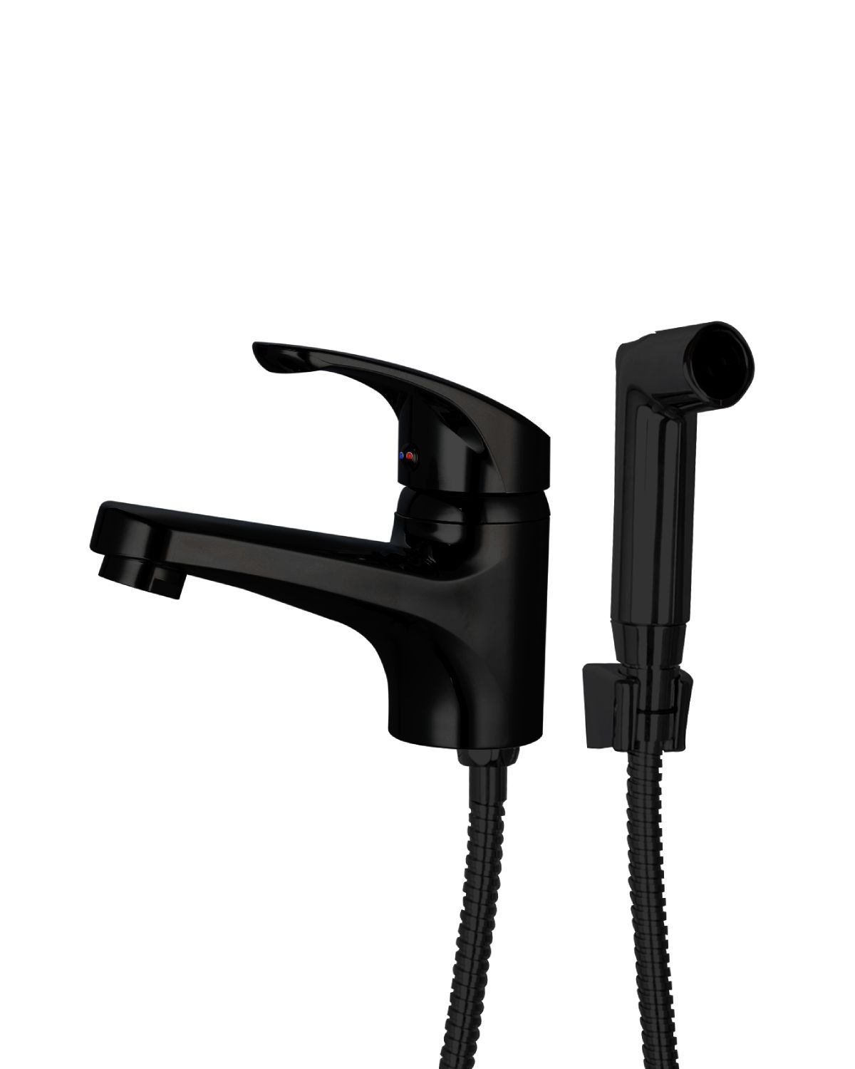 Полимерный смеситель для раковины с гигиеническим душем OneLife P01-022b, черный