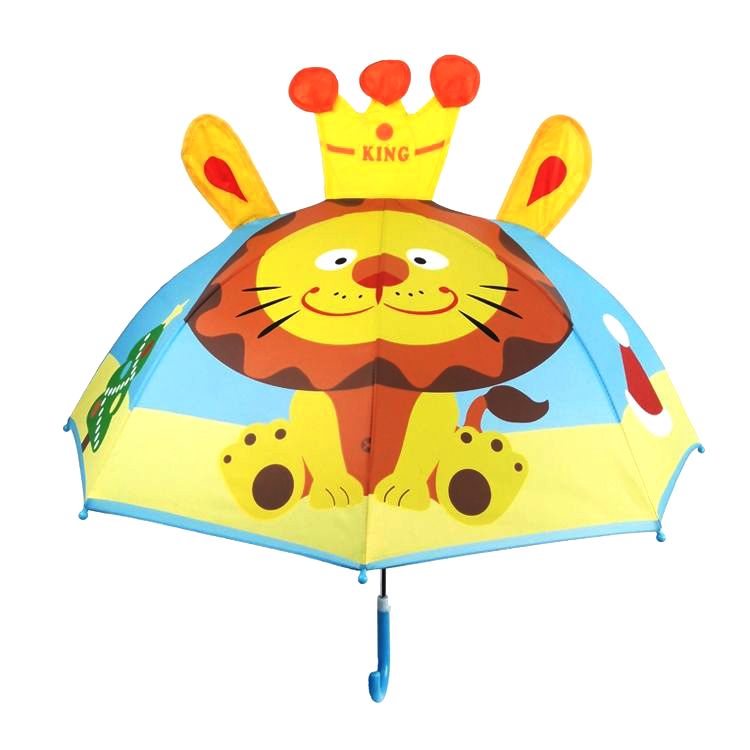 Зонт детский для мальчиков Lacogi LION, объемный 3D, с ушками, желтый