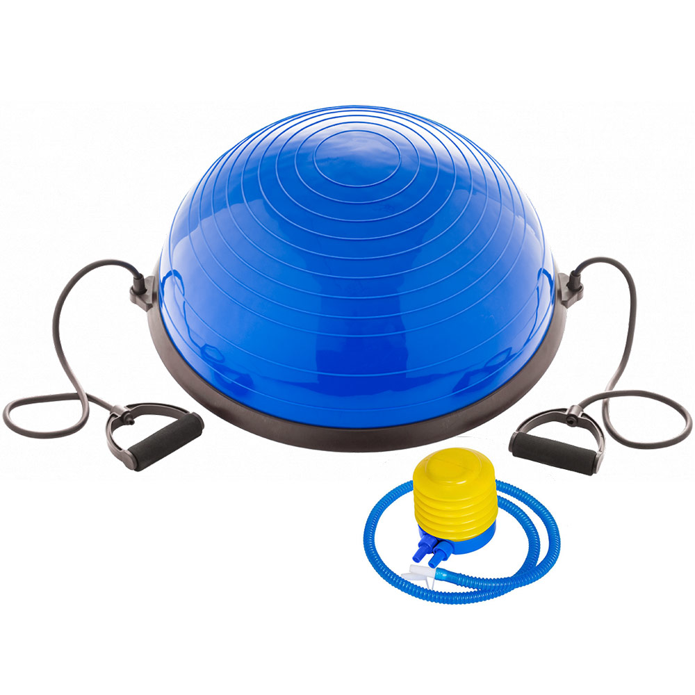 BOSU055-21 Полусфера BOSU гимнастическая, 58см., синий в комплекте с эспандером и насосом