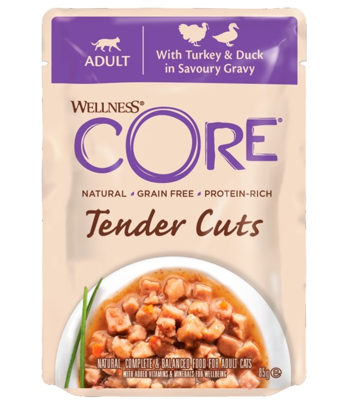 Влажный корм для кошек Wellness CORE Tender Cuts, нарезка в соусе, индейка, утка, 85 гр