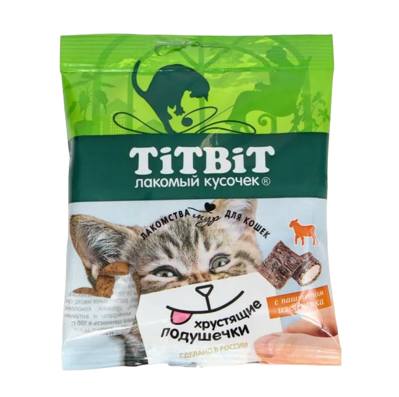 

Лакомство для кошек TitBit Хрустящие подушечки с паштетом из ягненка 30 г