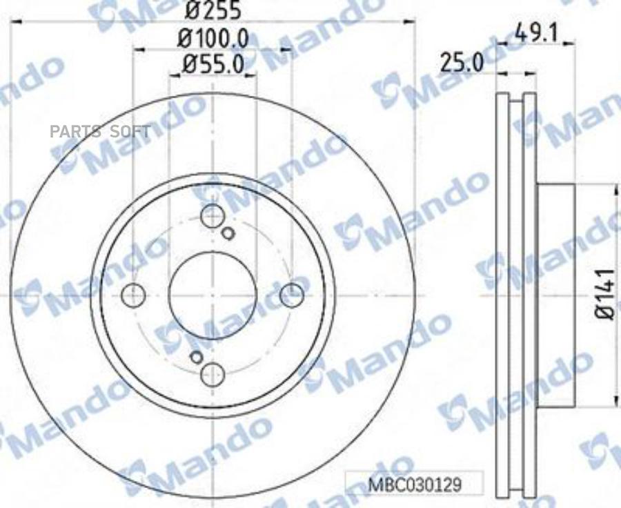 Диск тормозной TOYOTA Corolla 9295 передний 1шт MANDO