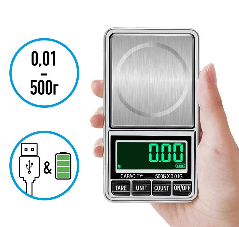

Ювелирные весы 0,01-500г, USB