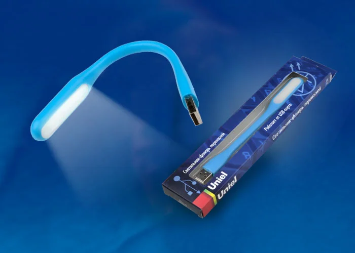 Фонарь мини Uniel переносной прорезиненный корпус 6 LED питание от USBпорта синий