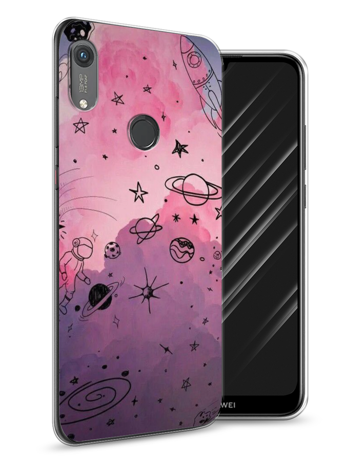 

Чехол Awog на Honor 8A (8A Pro/Prime) "Радуга планет 3", Черный;розовый, 68750-4