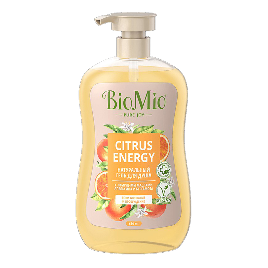 Гель для душа BioMio Citrus Energy с эфирными маслами апельсина и бергамота 650 мл апивита тонизирующий горный чай гель для душа с эфирными маслами 75