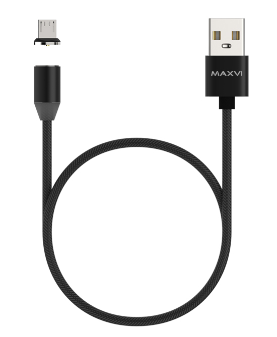 Кабель MAXVI (MCm-01M) Micro USB магнитный, 2A, 1 м, черный