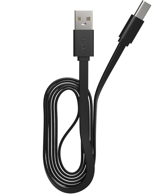 Кабель Maxvi (MC-02LF) USB - Type-C плоский, удлиненный разъем, 2A, 1 м, черный