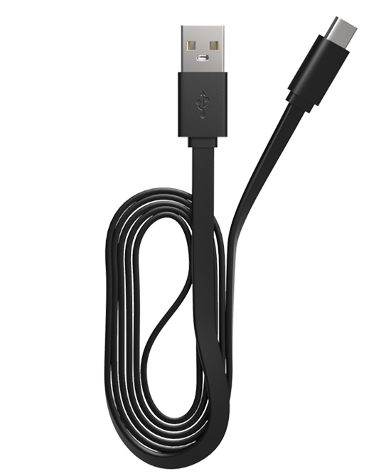 Кабель Maxvi (MC-02F) USB - Type-C плоский, 2A, 1 м, черный