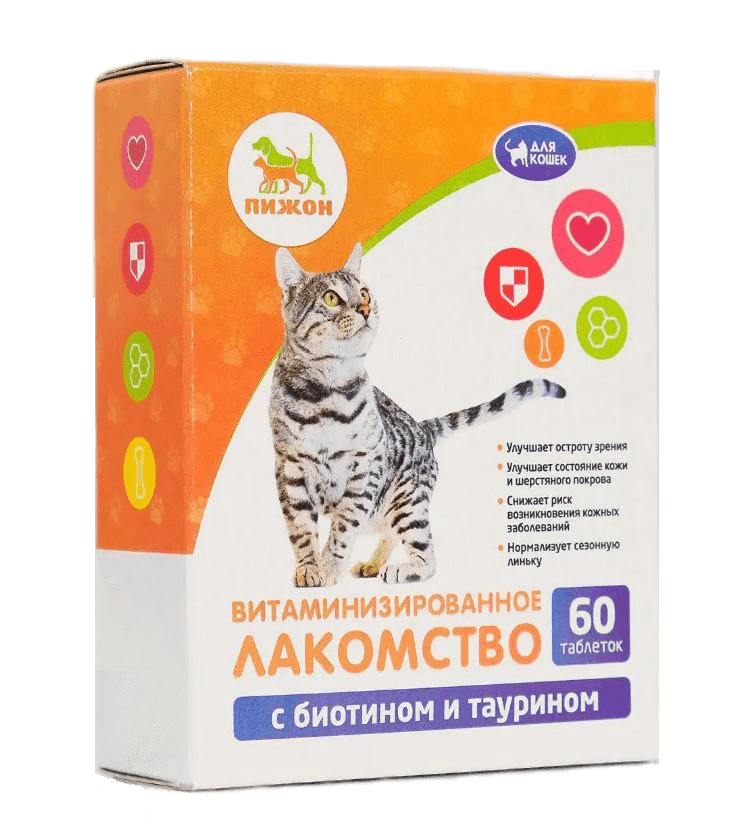 Лакомство для кошек Пижон с биотином и таурином, 60 табл