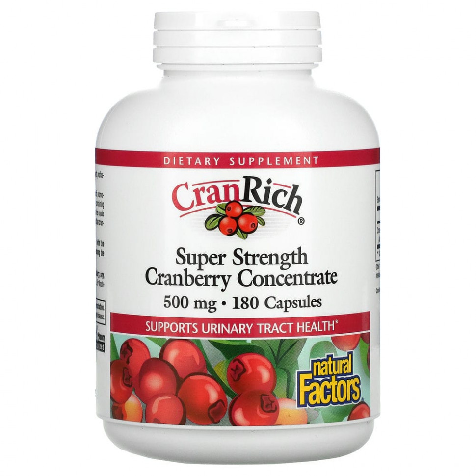 Пищевая добавка, Natural Factors, CranRich, концентрат клюквы, 500 мг, 180 капсул
