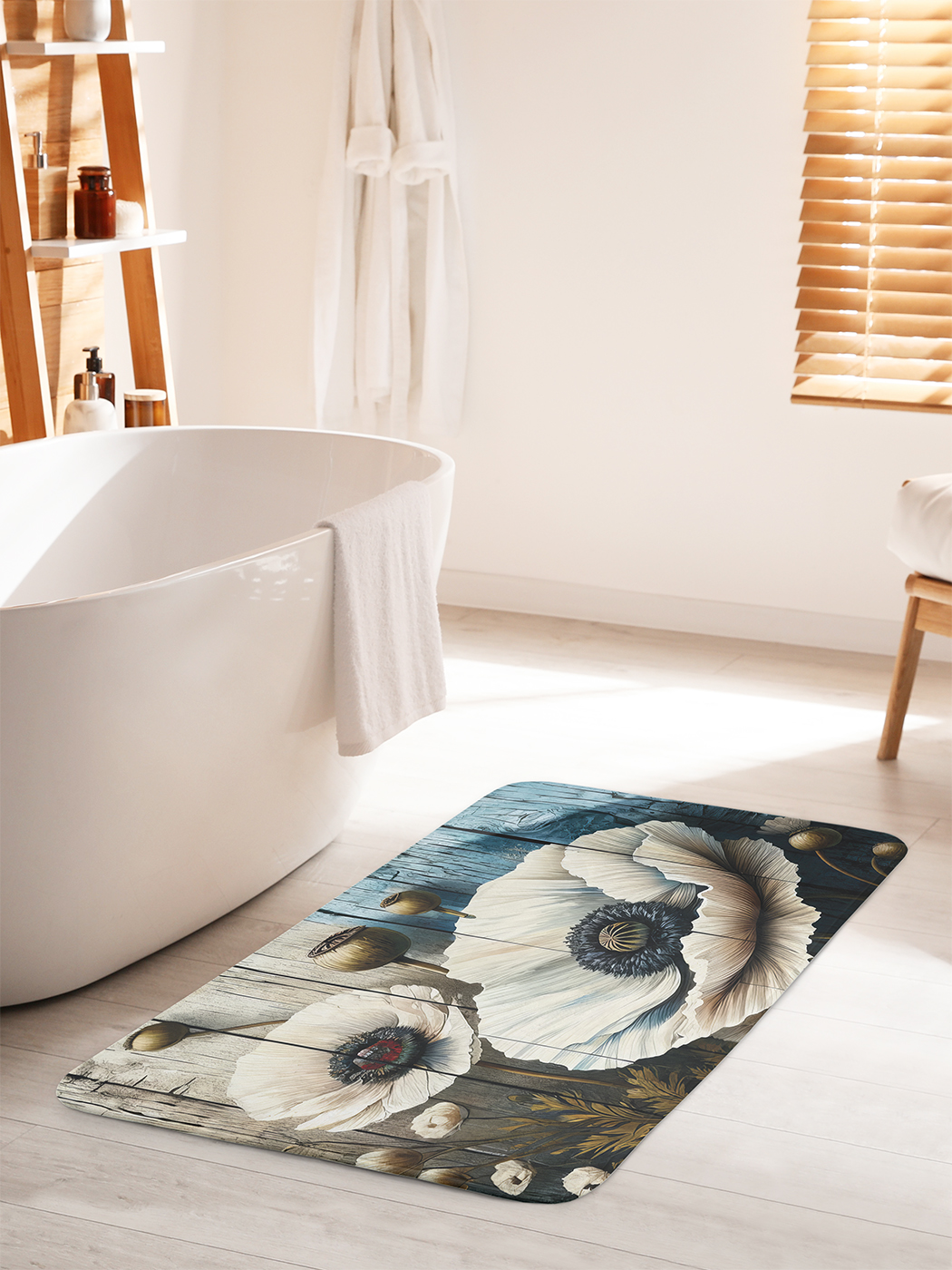 

Коврик для ванной туалета душа JoyArty "Маки на деревянных досках", bath_sd3375_60x100