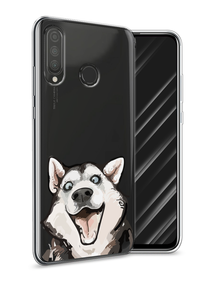 

Чехол Awog на Huawei P30 Lite "Радостный хаски", Белый;голубой;черный, 67950-1