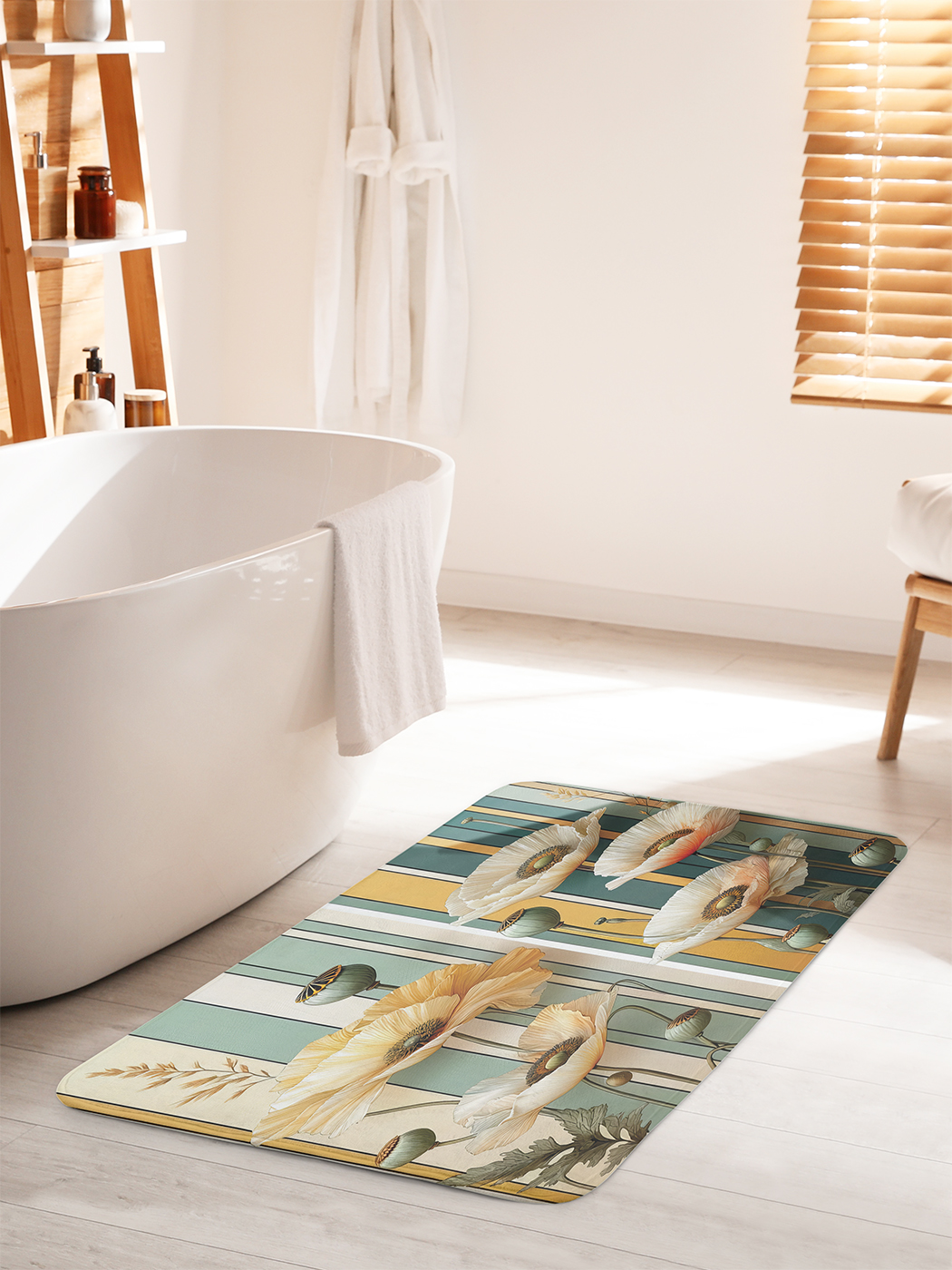 

Коврик для ванной туалета душа JoyArty "Маки на полосах", bath_sd3358_60x100