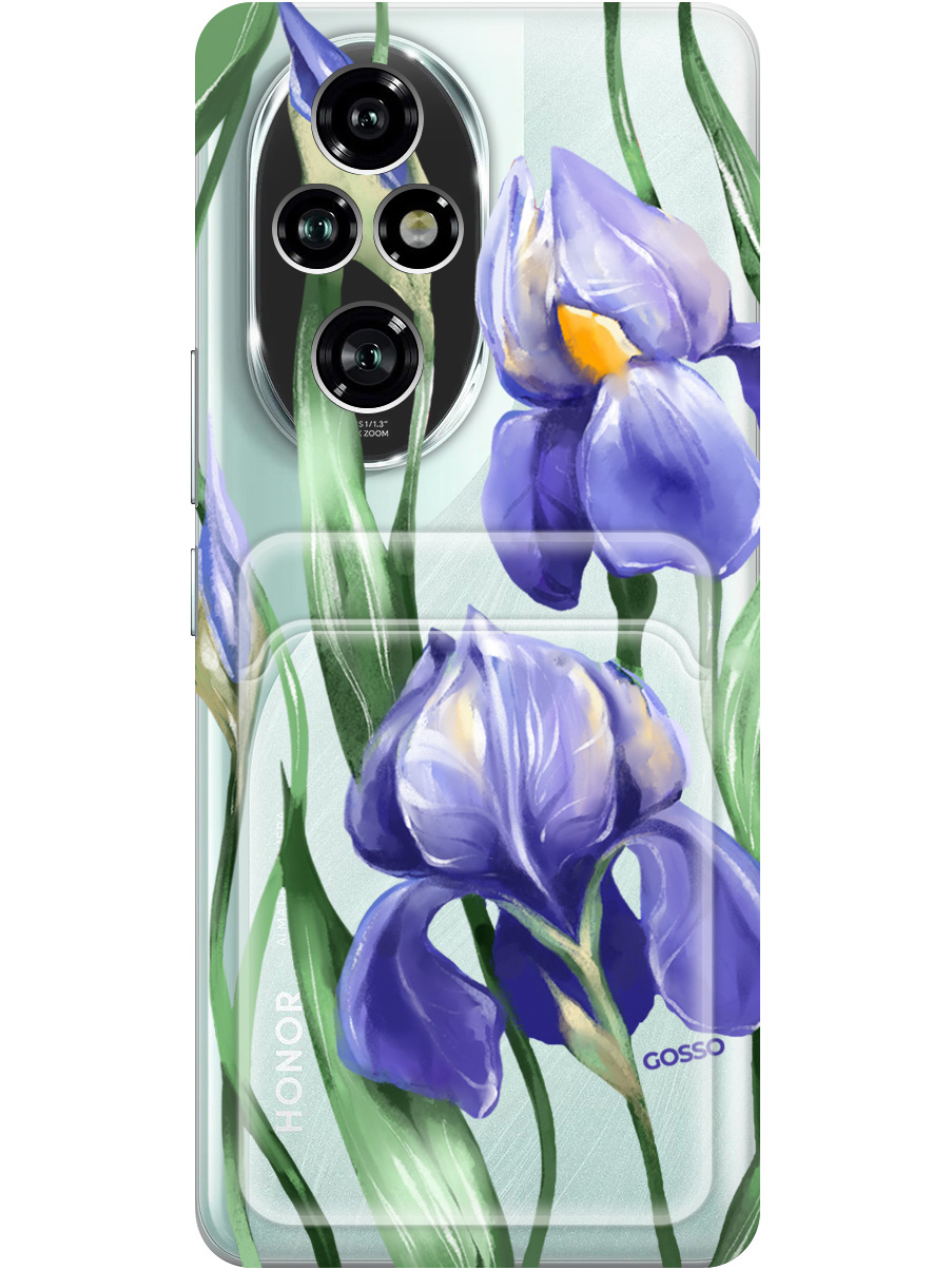 

Силиконовый чехол на Honor 200 pro с принтом с карманом для карты прозрачный 811090, Прозрачный;белый;синий, 783979621
