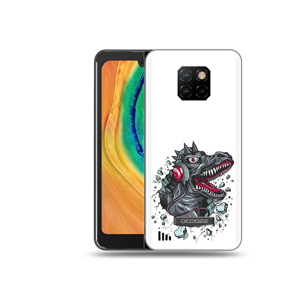

Чехол MyPads Tocco для Doogee S88 Plus Нарисованный динозавр в наушниках, Прозрачный, Tocco