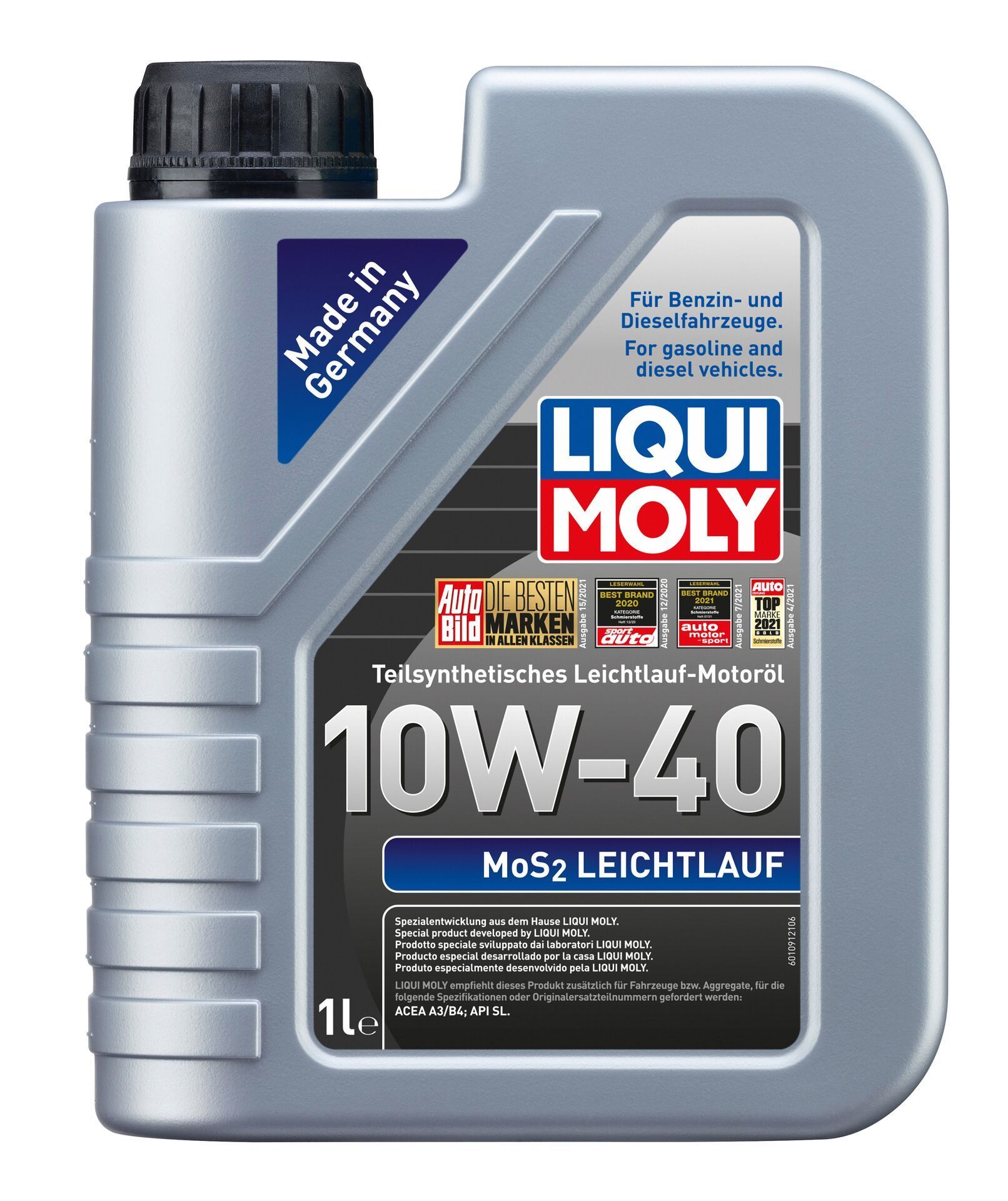 Моторное масло LIQUI MOLY полуcинтетическое Mos2 Leichtlauf SlCf А3В3 10W40 1л 2700₽