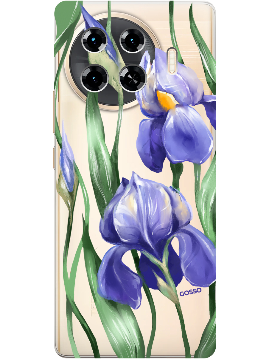 

Силиконовый чехол на Tecno Spark 20 Pro+ с принтом "Удивительные ирисы" прозрачный, Прозрачный;белый;синий, 783985021