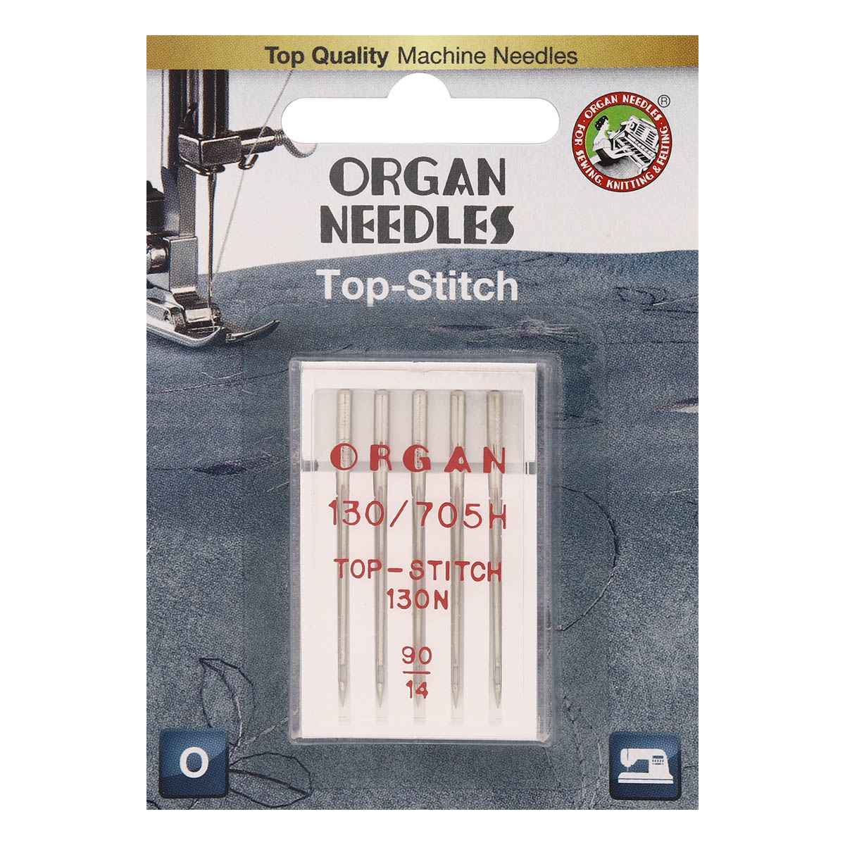 Иглы Organ TOP STITCH 5/90 нить top stitch для отстрочки 30 м 744506 761 светло бирюза