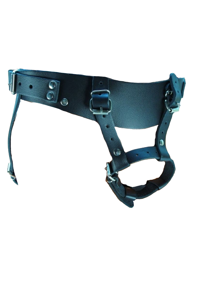 Черные кожаные трусики для особо крупных насадок