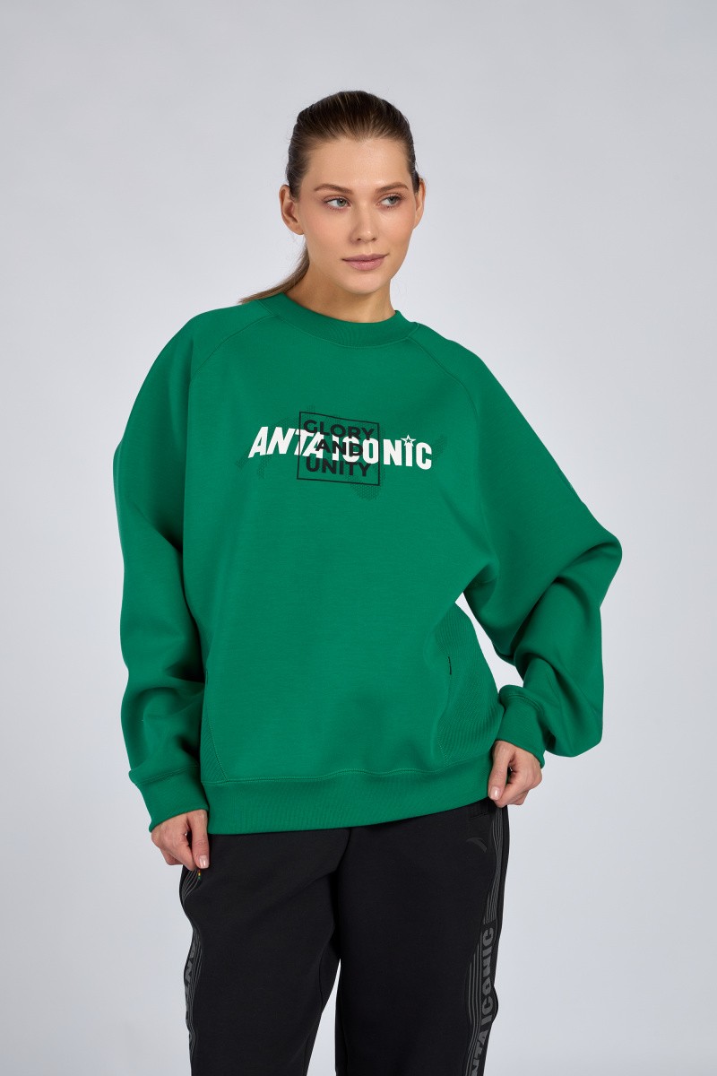 Свитшот унисекс Anta 872418704 ICONIC A-SPORTS SHAPE зеленый M