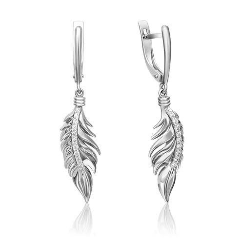 

Серьги подвески из белого золота PLATINA jewelry 02-4344-00, фианит, 02-4344-00