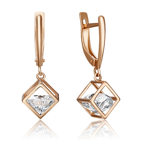 

Серьги подвески из красного золота PLATINA jewelry 02-4343-00, фианит, 02-4343-00