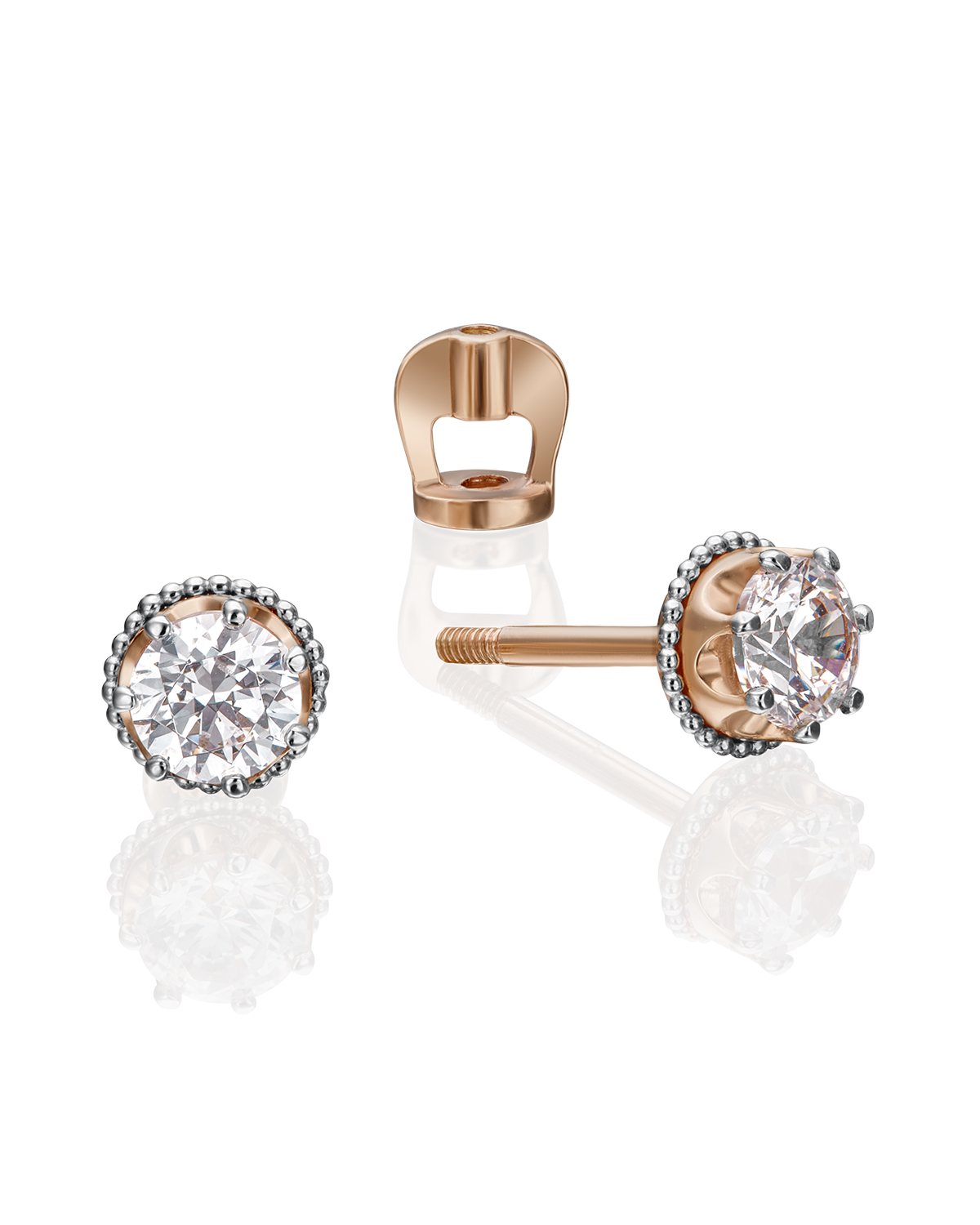

Серьги пусеты из красного золота/белого золота PLATINA jewelry 02-4307-00, фианит, 02-4307-00