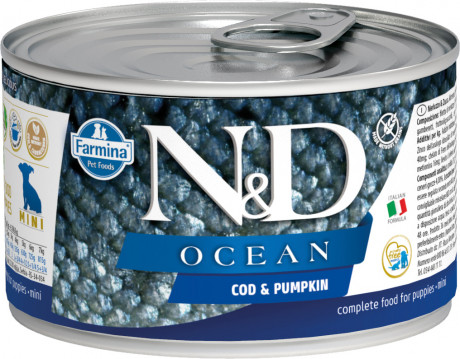 

Консервы для щенков Farmina N&D Ocean, для мини пород, треска, тыква 140г, N&D Ocean