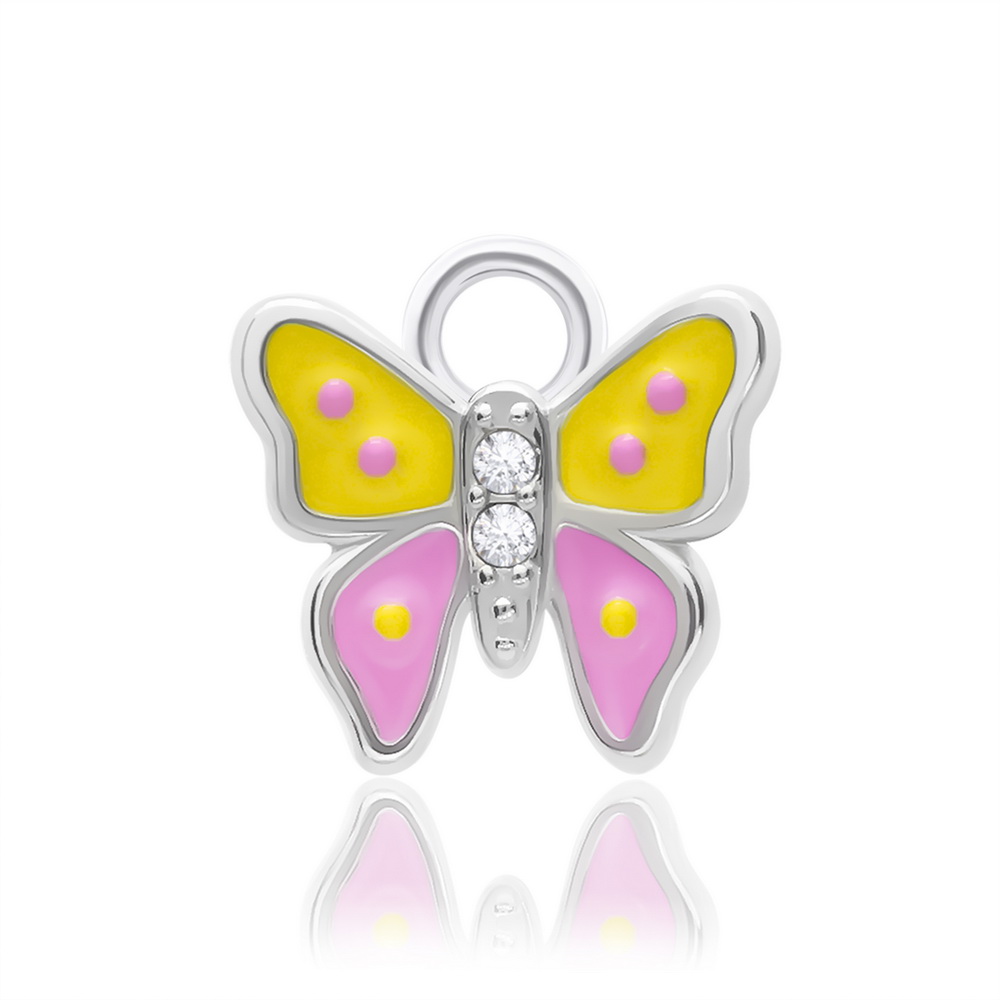 фото Подвеска для серег из серебра uma&umi бабочка с кристаллами желтая/розовая
