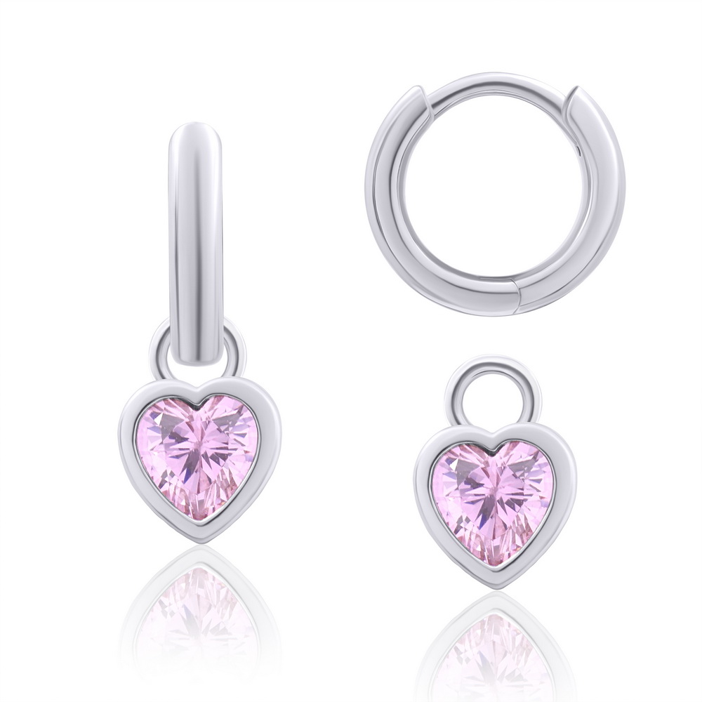 

Серьги детские из серебра Uma&Umi Сердце с кристаллом розовый фианит, Сердце с кристаллом