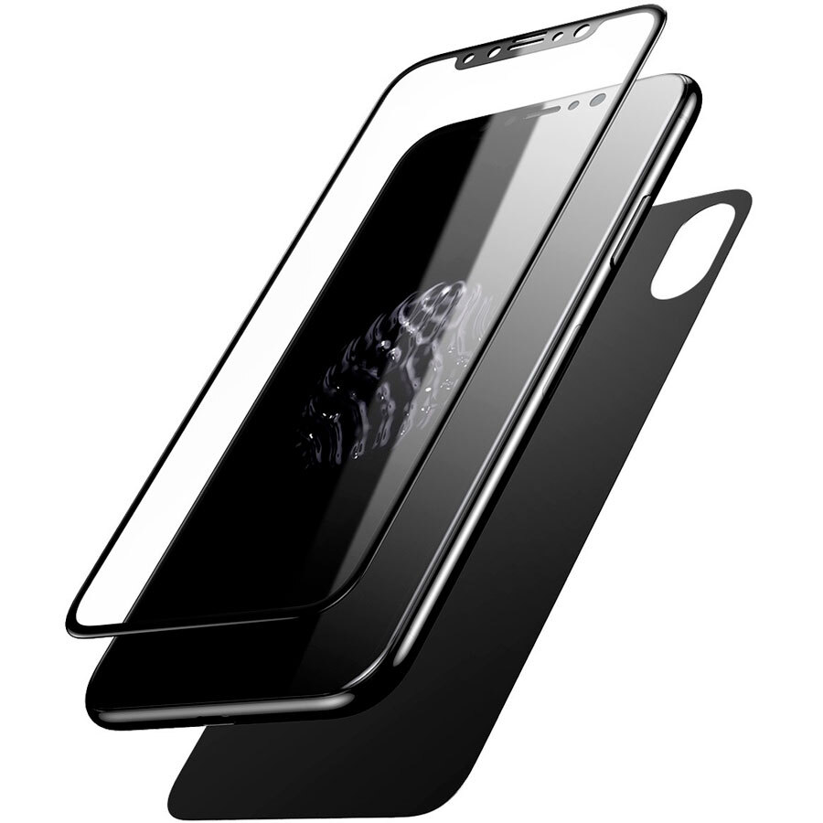 Защитное стекло baseus sgapiphx-tz02 для iphone x, комплект, прозрачный+черная рамка