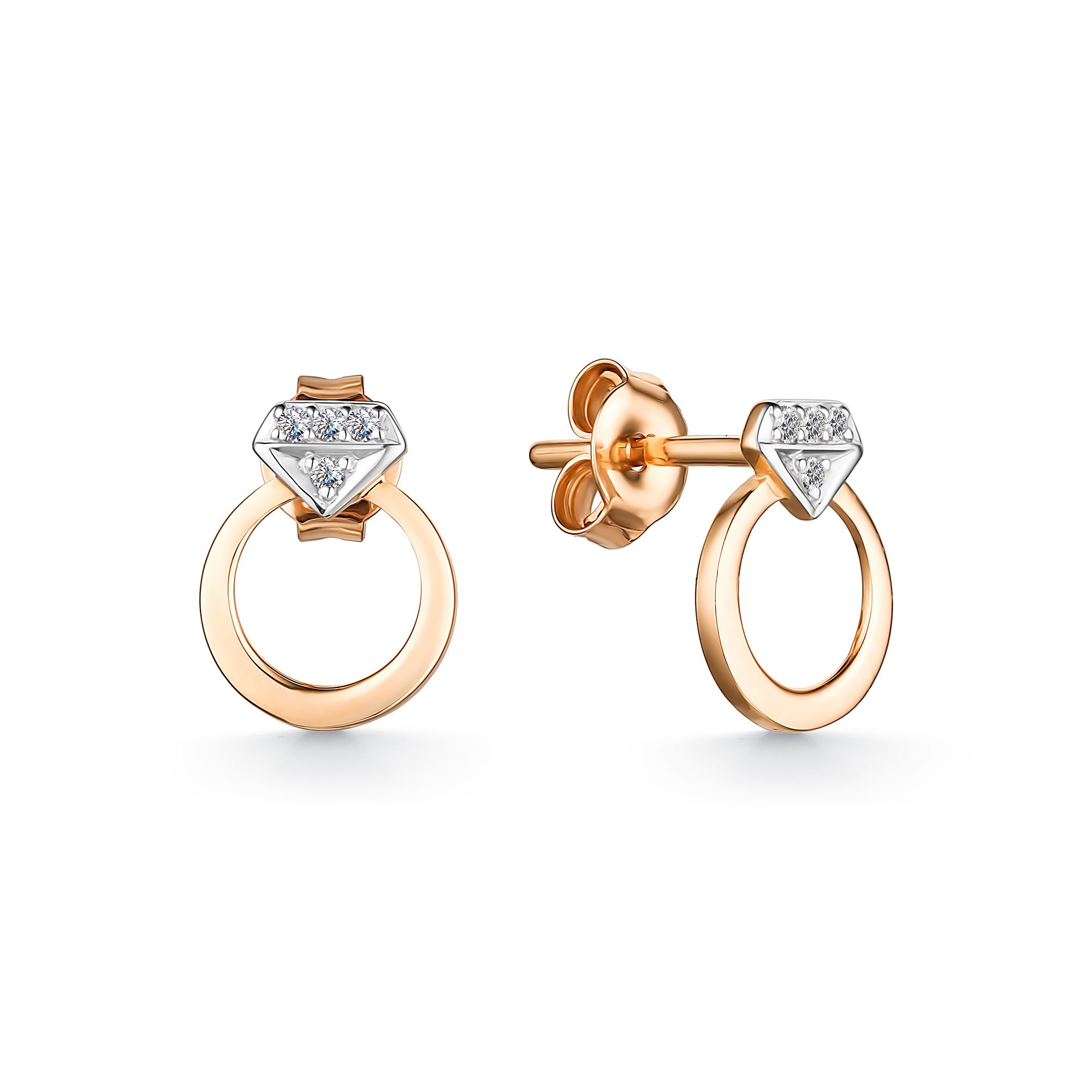 

Серьги-пусеты из красного золота с бриллиантом АЛЬКОР 24221-100, 24221-100