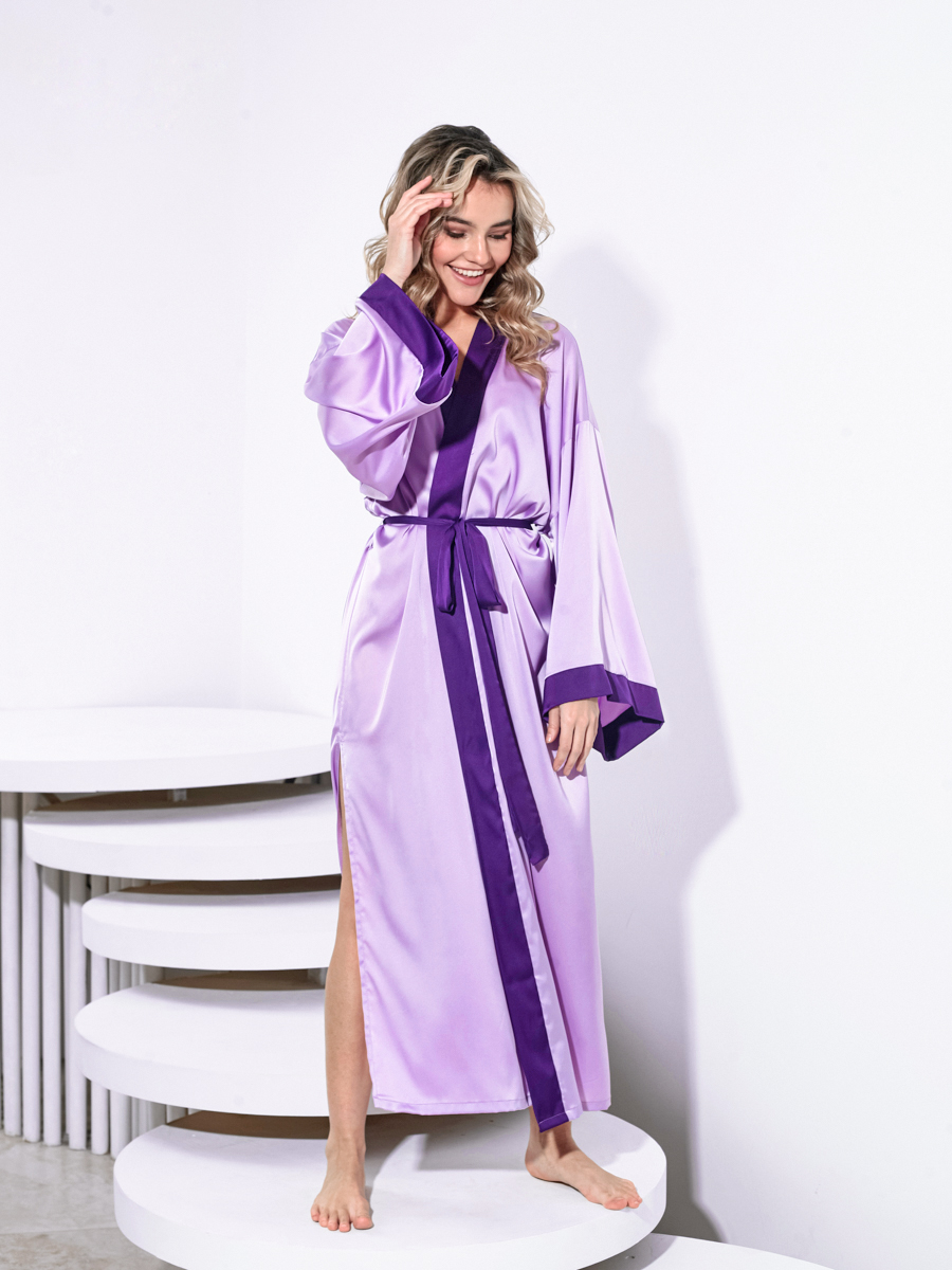 Халат женский домашний длинный шелковый кимоно ALZA BA0011 фиолетовый 42 RU