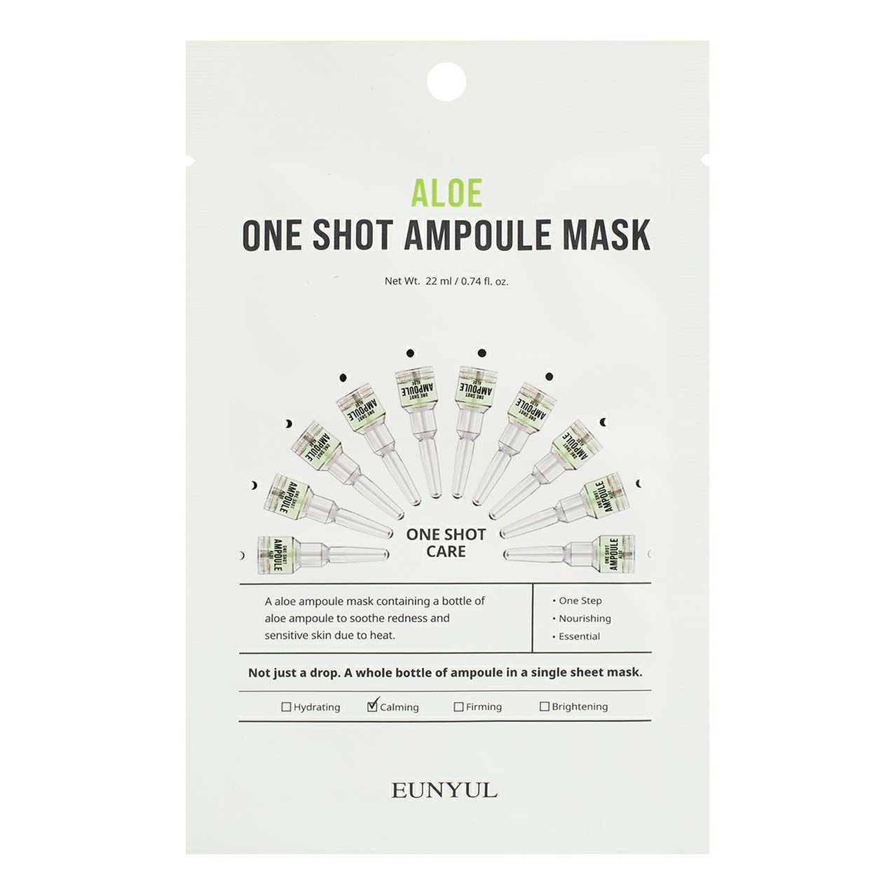 Маска тканевая для лица Eunyul One Shot Ampoule Mask с экстрактом алоэ 22 мл лосьон для лица gigi hamamelis lotion 250 мл