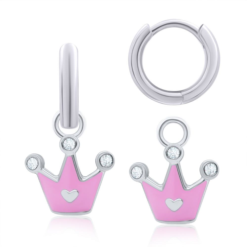 

Серьги детские из серебра Uma&Umi Корона с сердцем розовые, Корона с сердцем