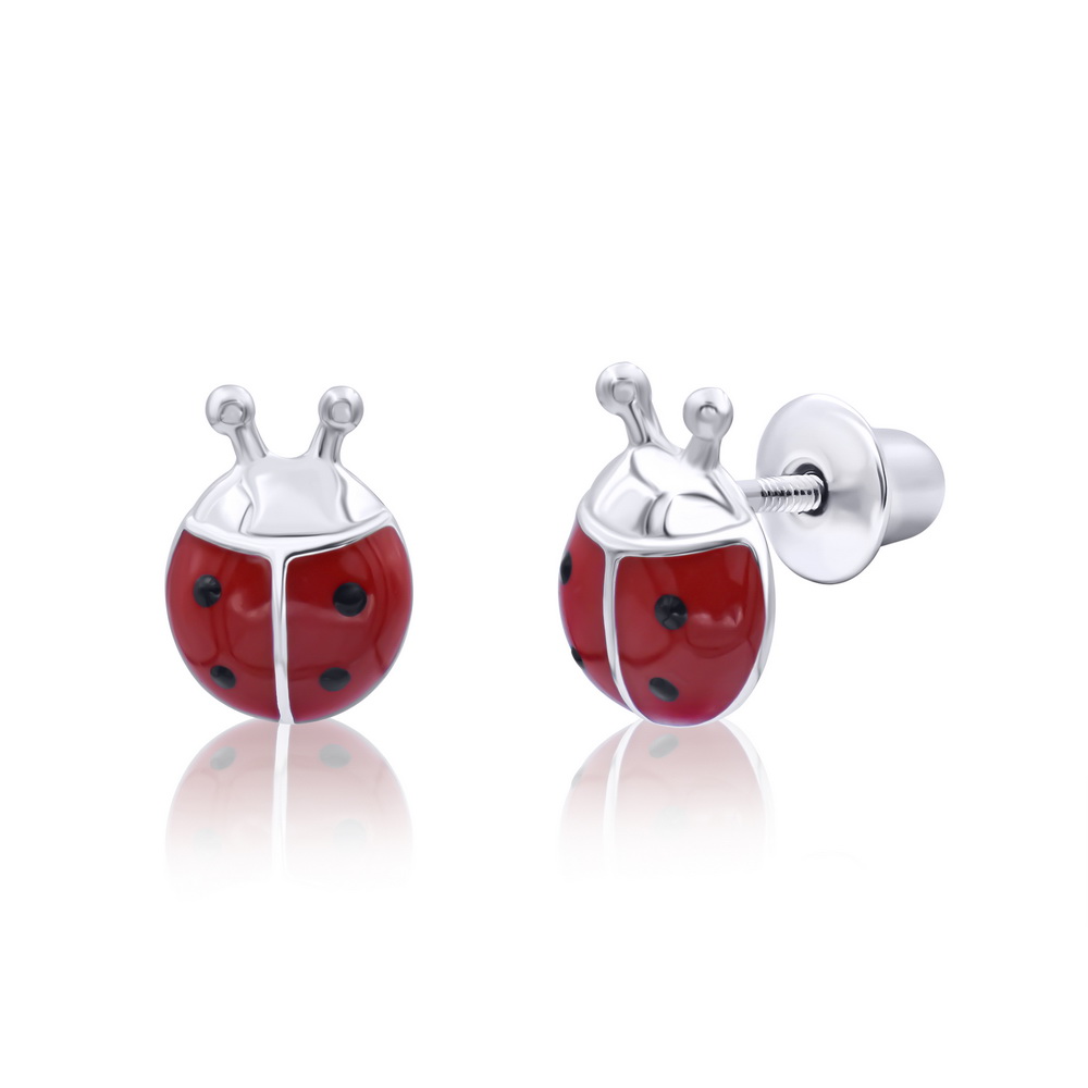 

Серьги-пусеты из серебра с эмалью Uma&Umi Божья коровка, Божья коровка