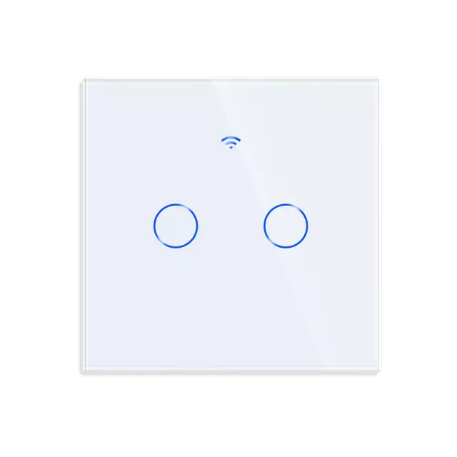 

Умный сенсорный Wi-Fi выключатель двухклавишный Tuya RF433 со стеклянной панелью