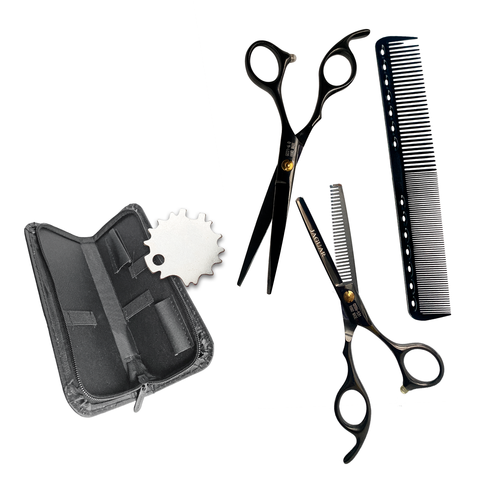 Набор парикмахерских ножниц для стрижки волос прямые 5.5 + филировочные 5.5 Jag черные