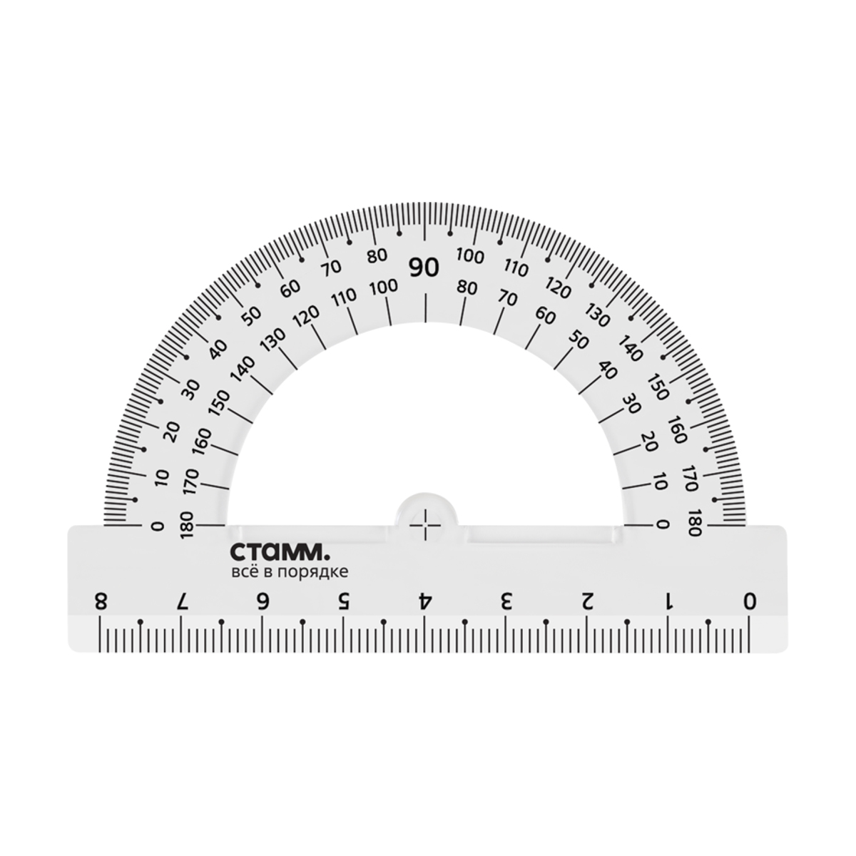 

Транспортир 8см, 180° СТАММ, пластиковый, прозрачный, бесцветный, (20шт.)
