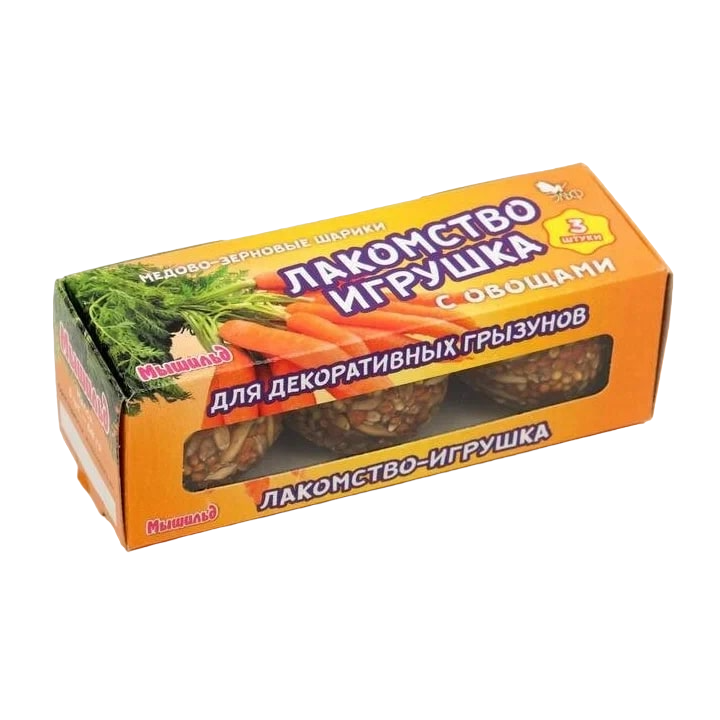

Лакомство для грызунов Мышильд Медово-зерновые шарики с овощами, 3 шт по 60 г