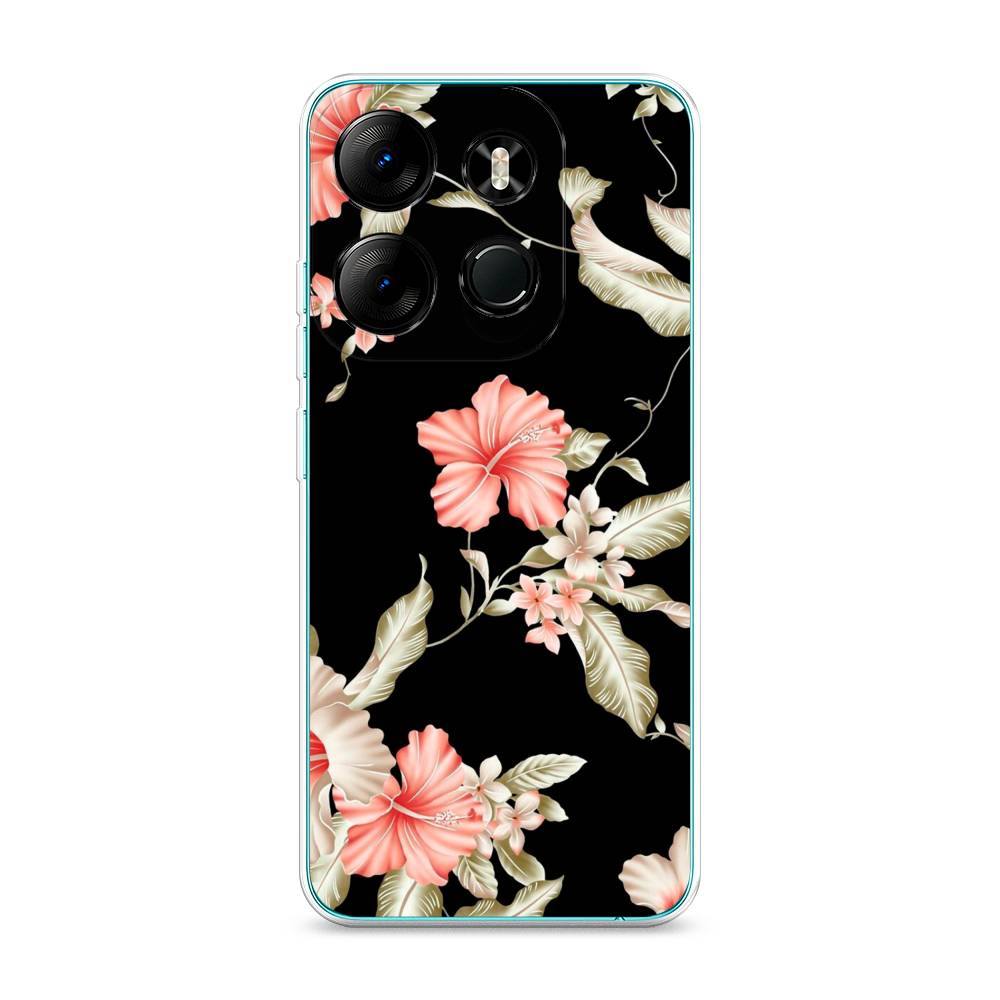 

Чехол Awog на Tecno Pop 7 Pro "Цветы на черном", Черный;розовый, 303450-8